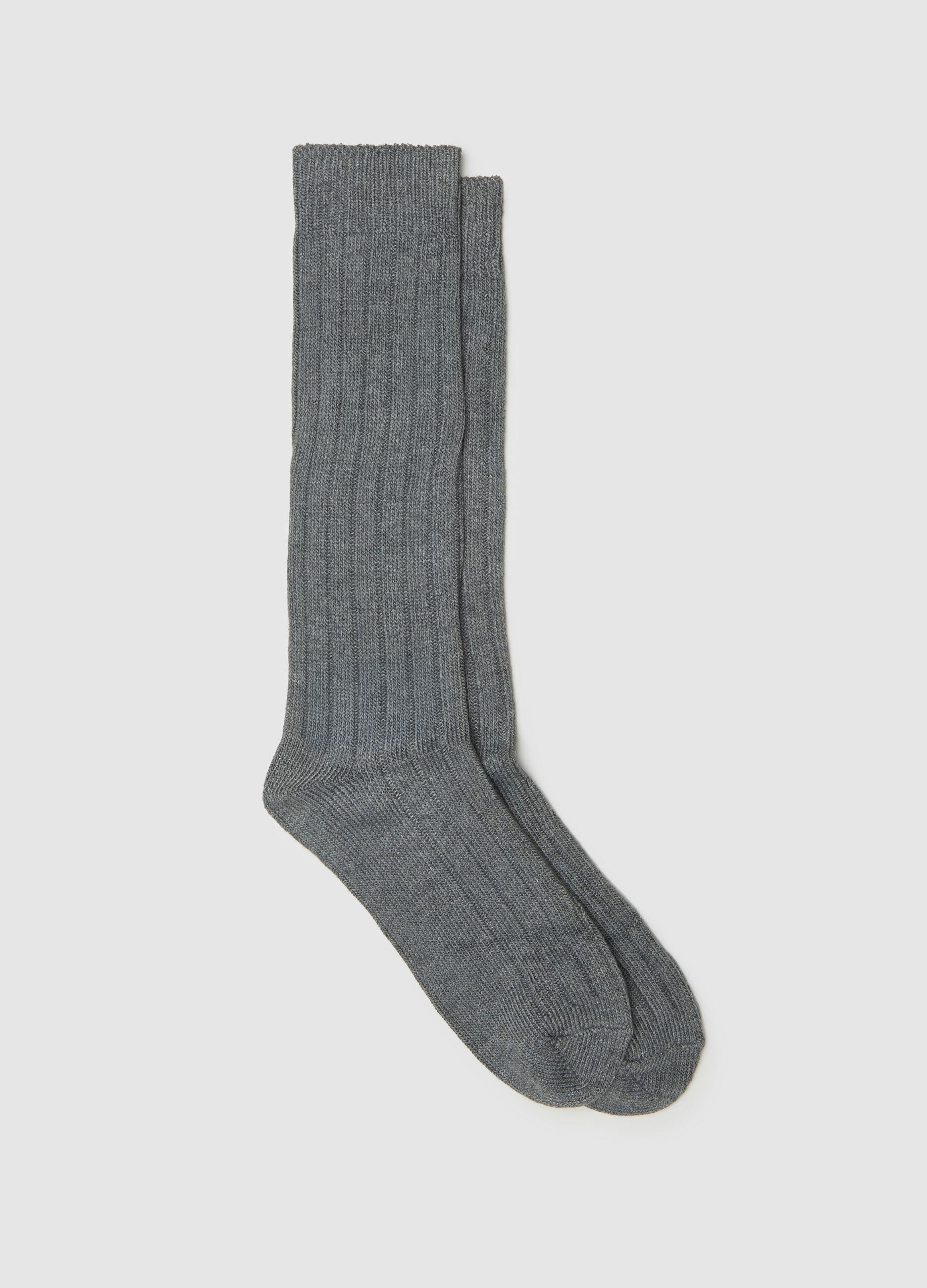Long grey ribbed stretch socks