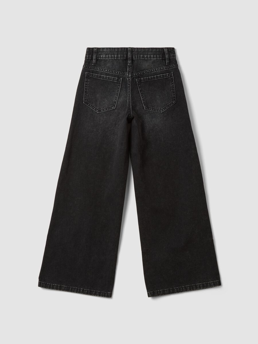 Girls&rsquo; black wide-leg jeans in pure cotton_2