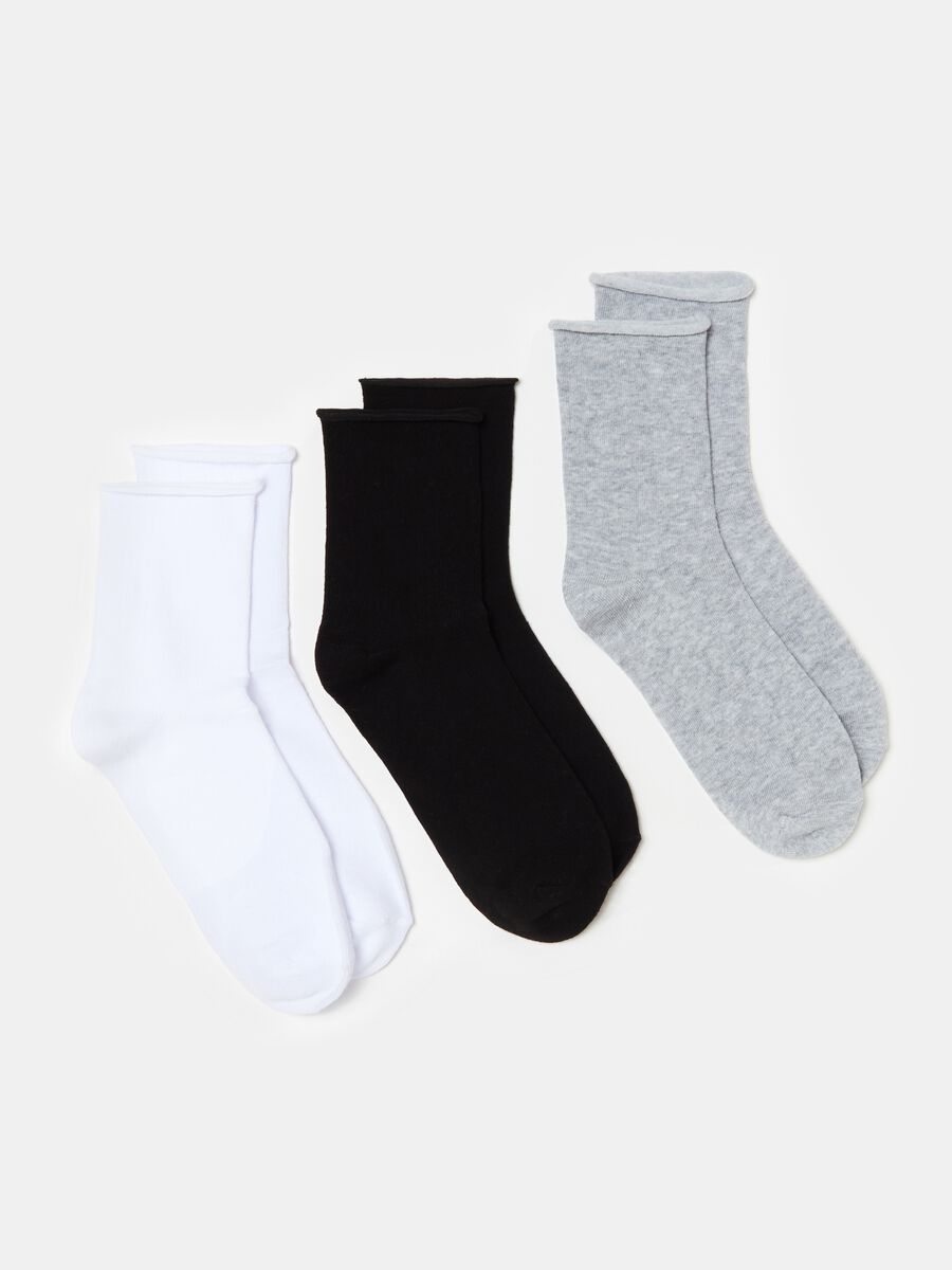 Three-pair pack short socks with gathered hem_0
