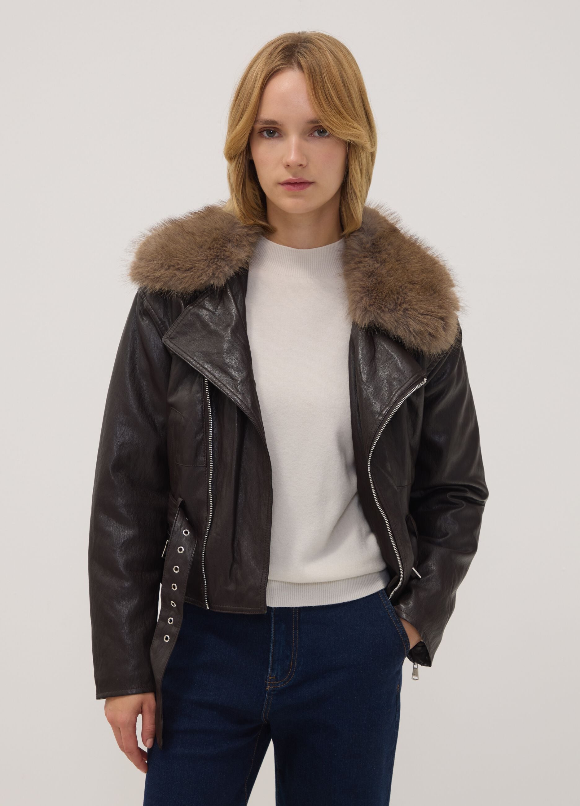 Dark brown regular-fit jacket with statement collar