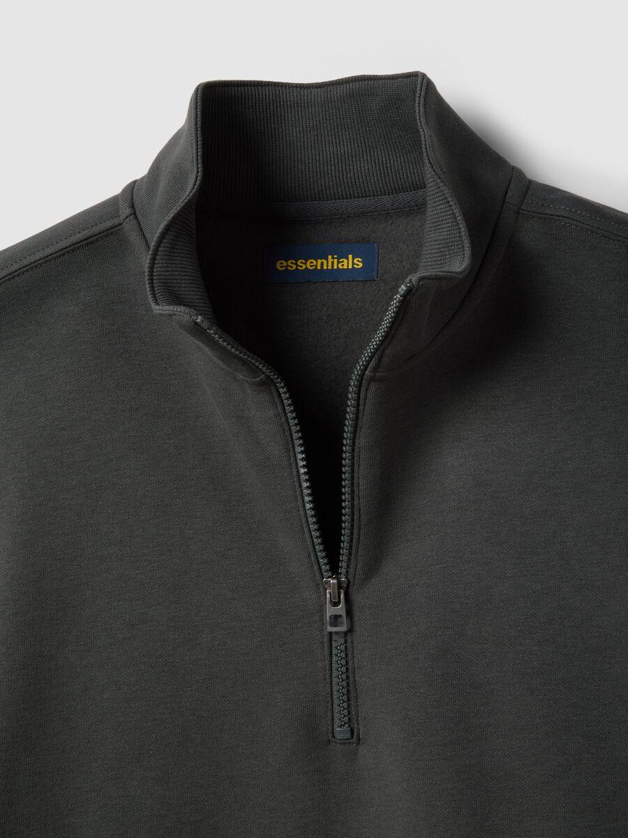 Sweat gris en m&eacute;lange de coton coupe regular avec demi-zip_1