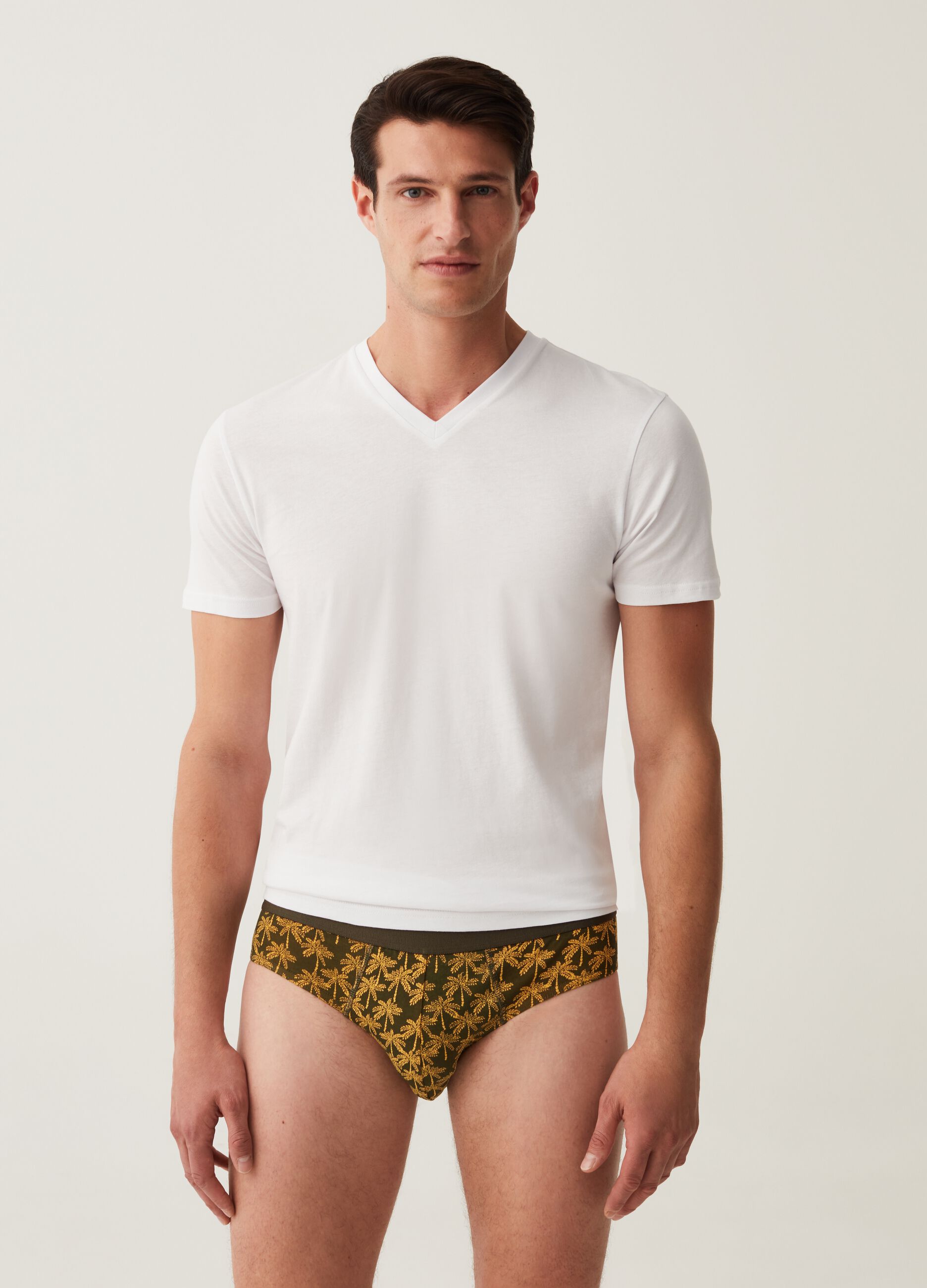 Man's Green/Yellow Five-pack stretch cotton briefs with pattern