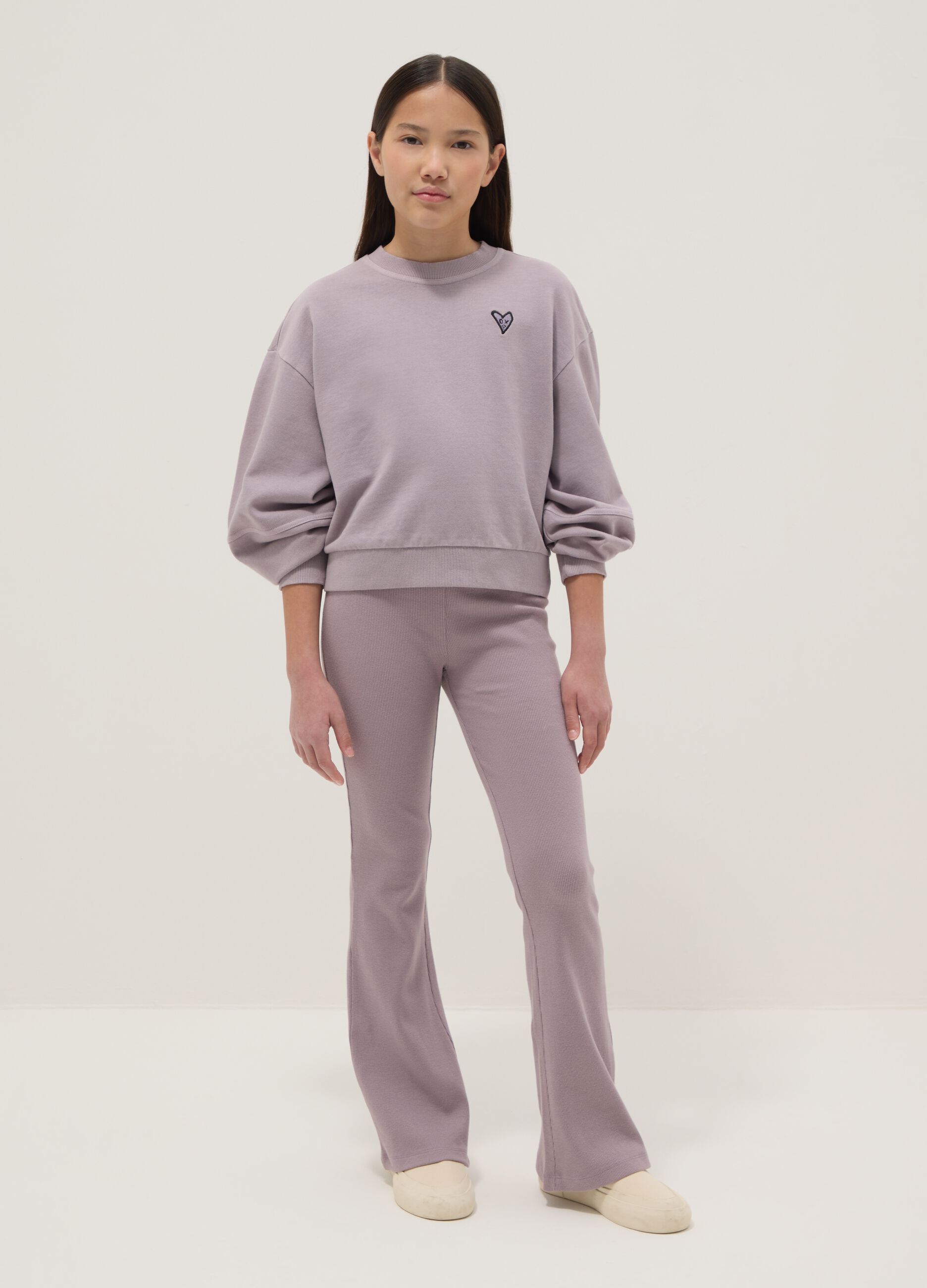 Leggings violets en coton stretch coupe r&eacute;guli&egrave;re pour fille