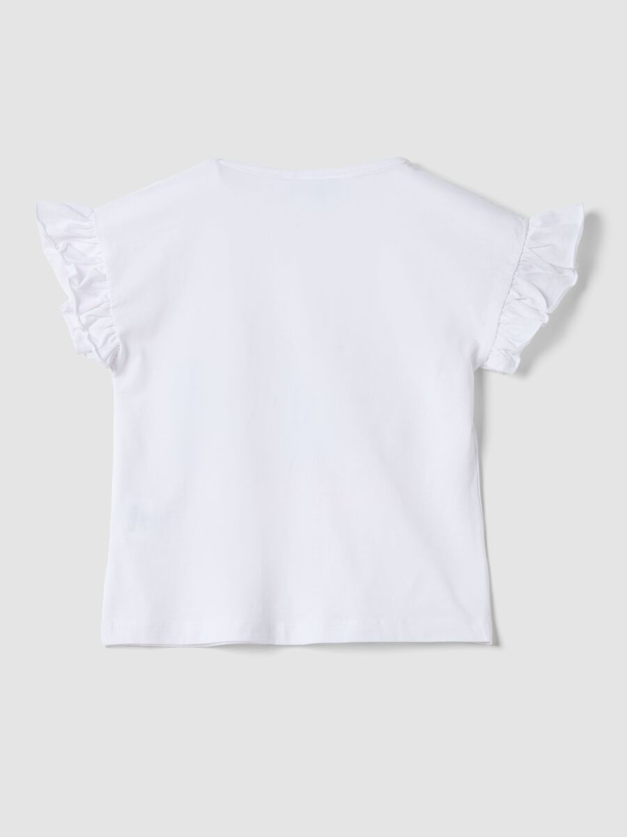 Girls' white stretch cotton T-shirt with print_1
