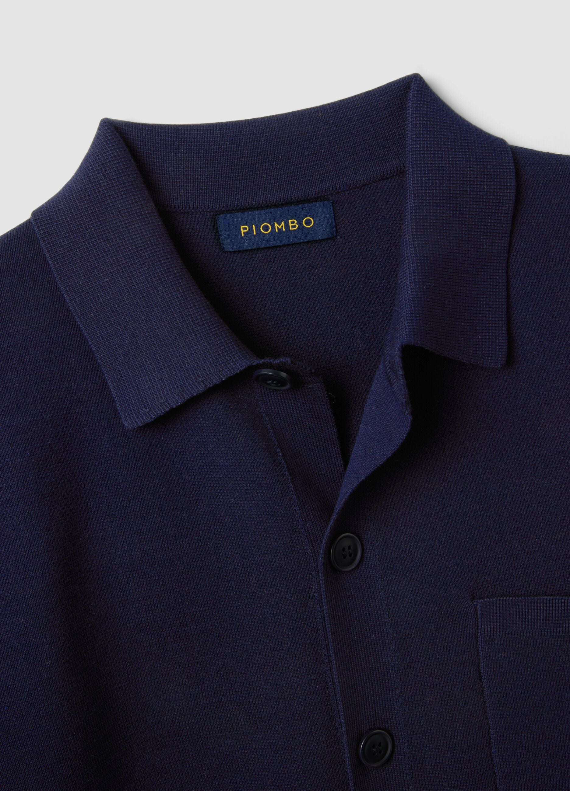 Blue regular-fit cotton-blend cardigan with collar