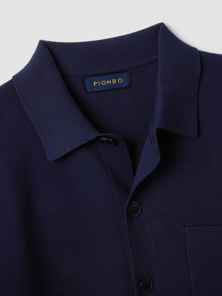 Blue regular-fit cotton-blend cardigan with collar_5