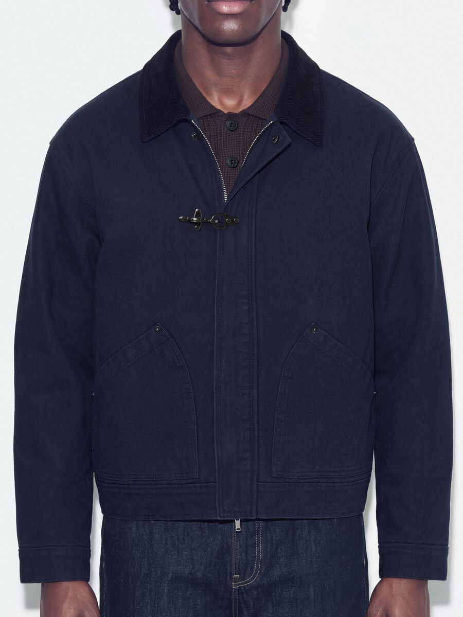 Blaue, wattierte Cropped-Jacke aus reiner Baumwolle, Oversized-Fit_3