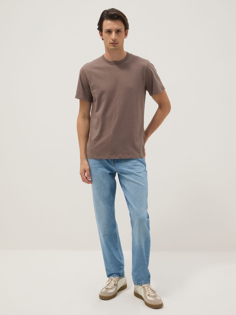 Brown pure cotton short sleeve regular fit T-shirt_1