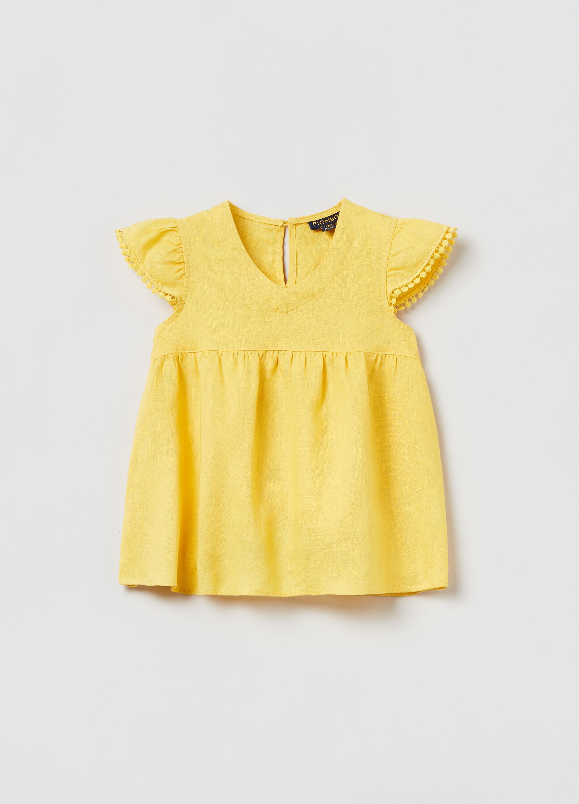Linen blouse with mini pompom_0