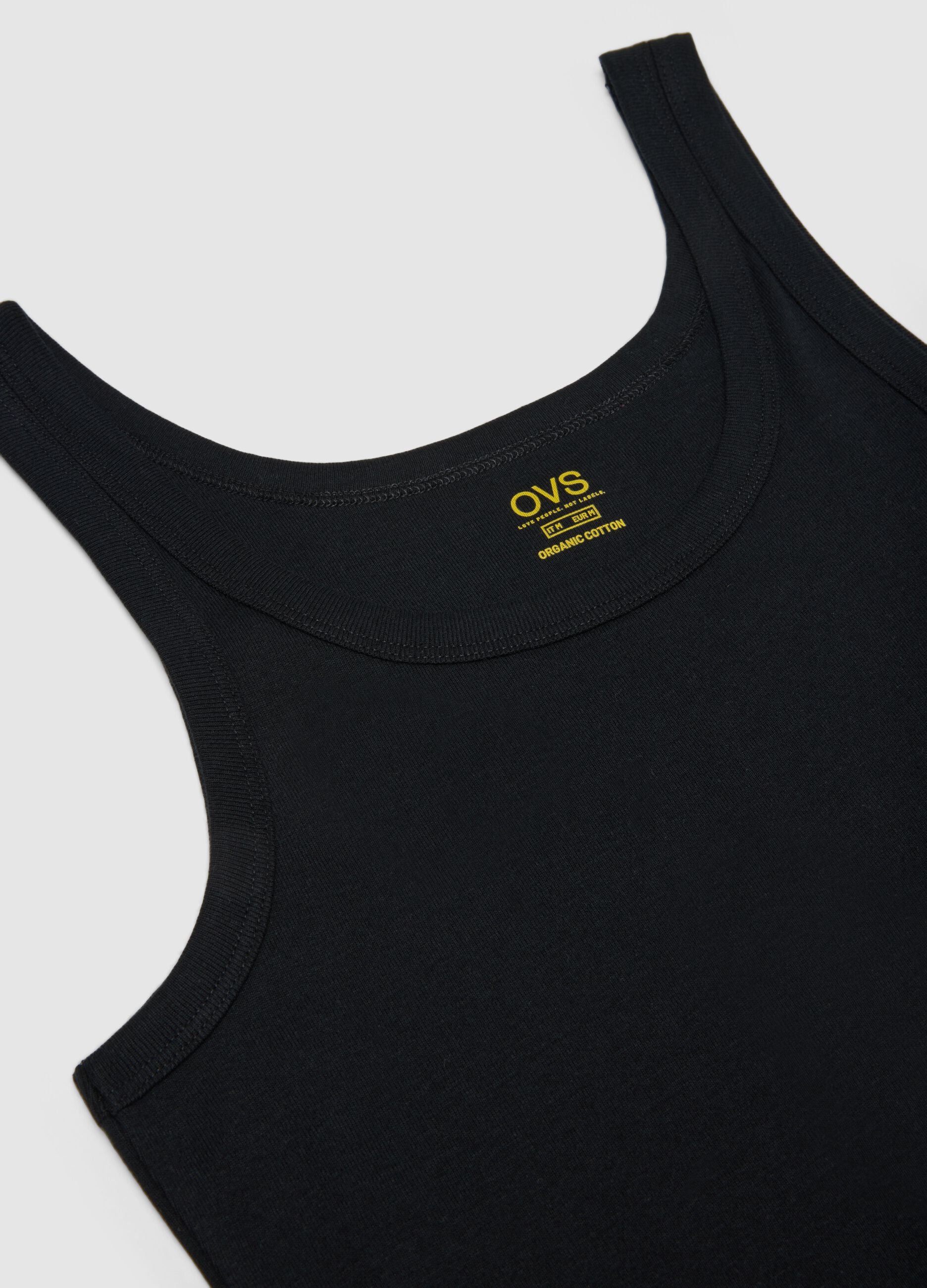 Black pure cotton tank top, regular fit