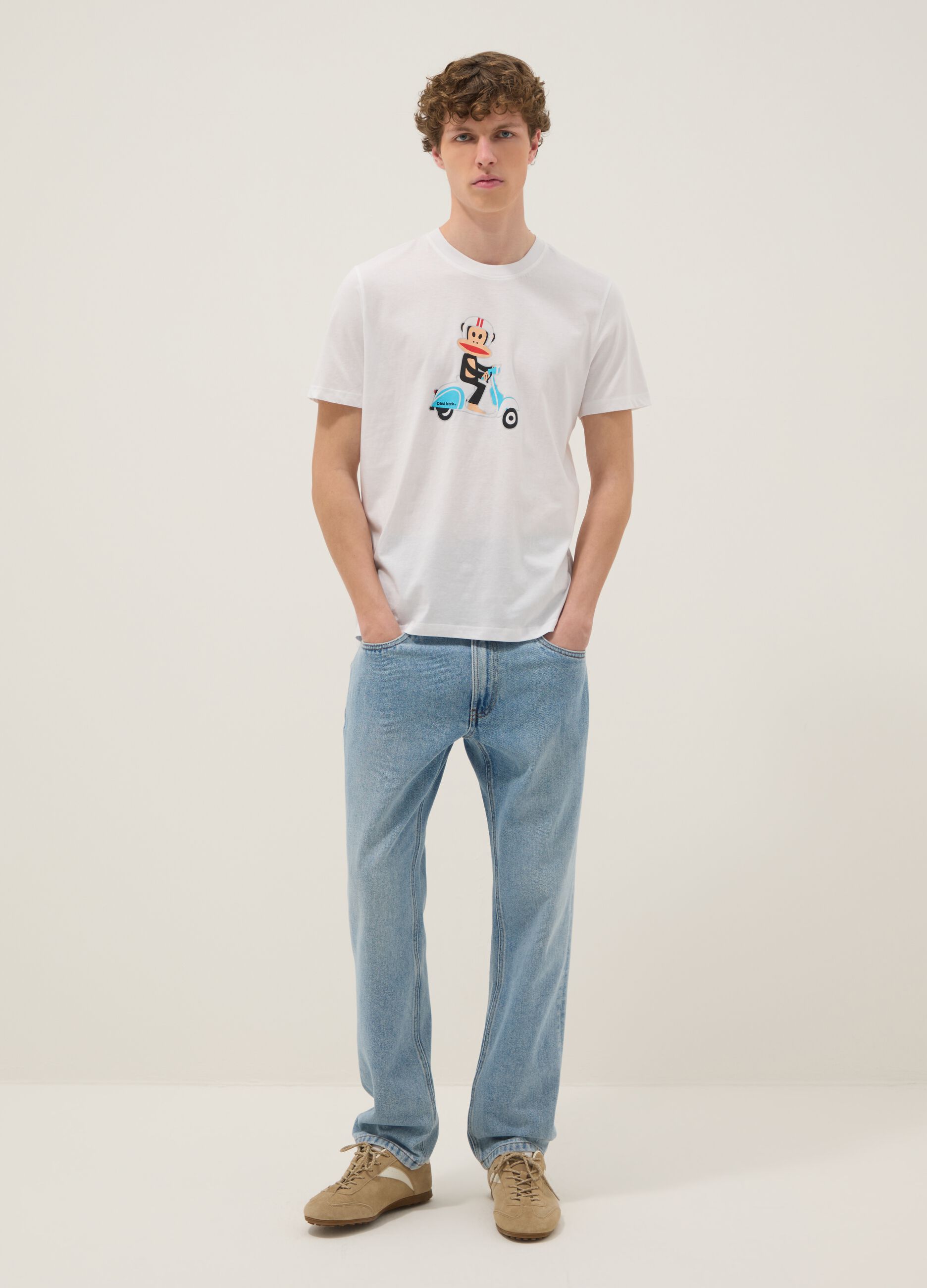 Wei&szlig;es T-Shirt mit Paul-Frank-Print aus reiner Baumwolle, Regular Fit