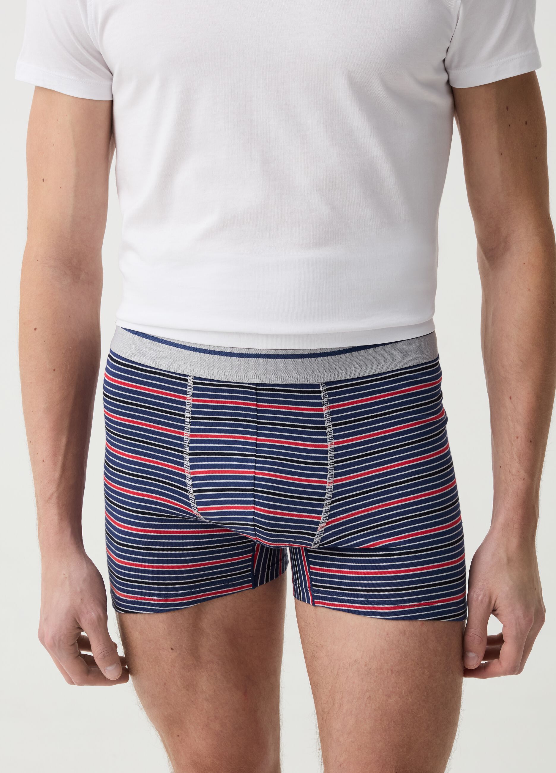 Three-pack boxer shorts with striped patterned edging