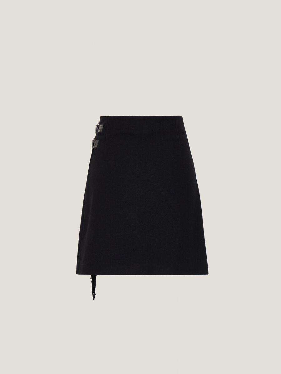 Short wraparound skirt with fringe_0