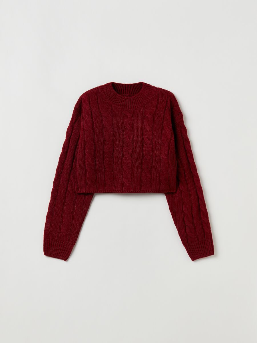 Cropped pullover with cable knit pattern_0