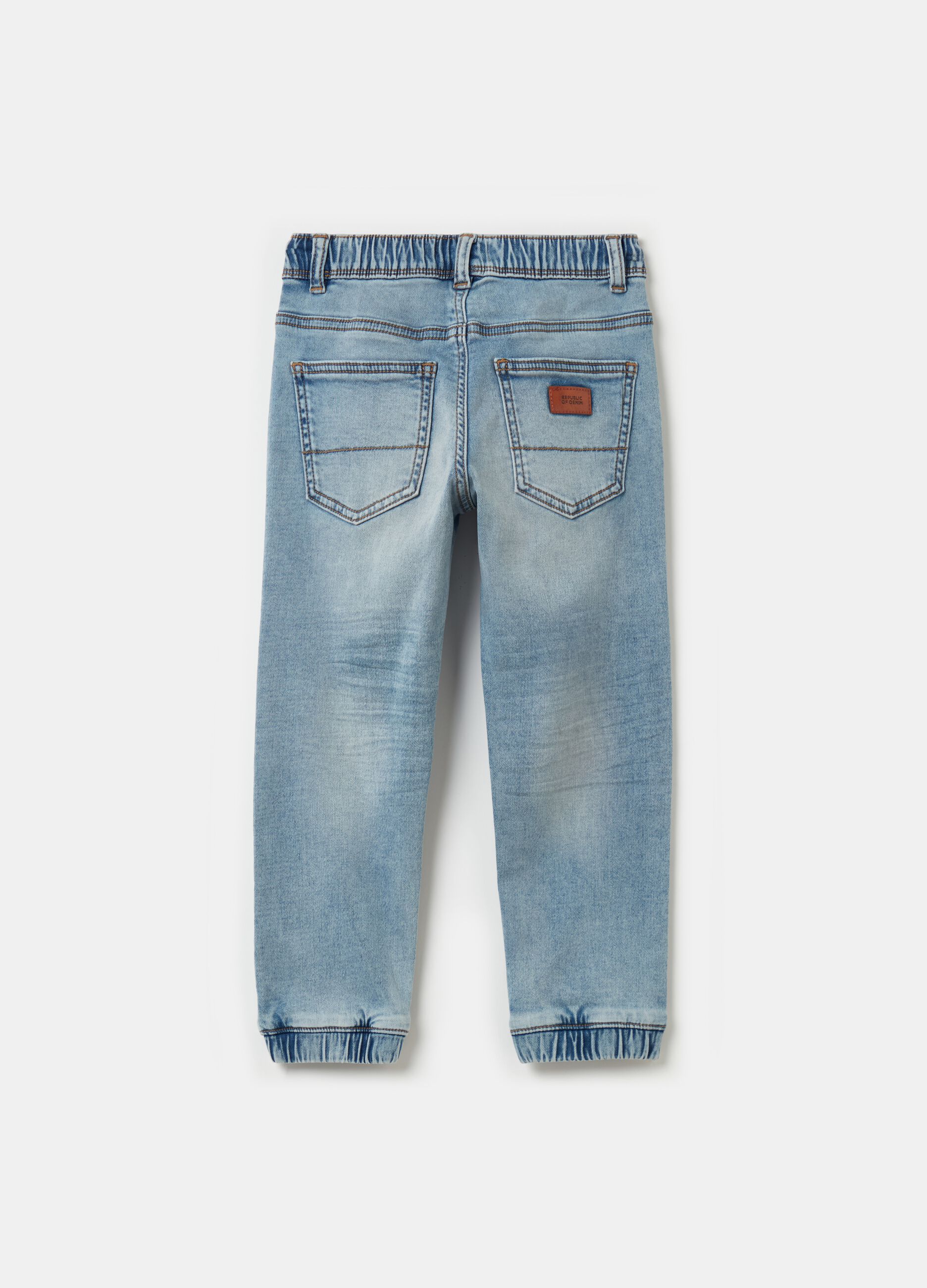 Joggers in denim acid wash con coulisse