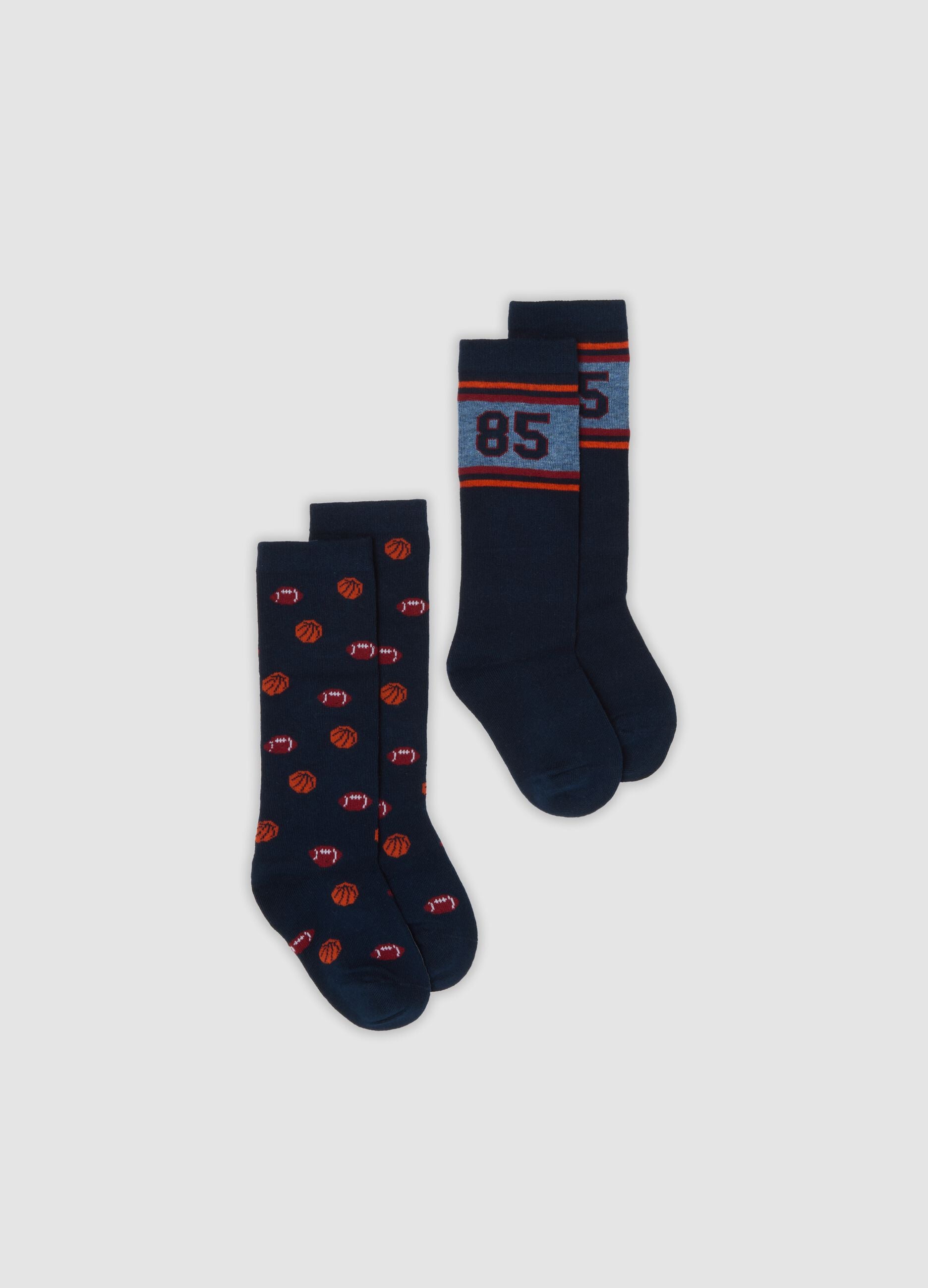 2er-Pack lange blaue Socken aus elastischer Bio-Baumwolle mit Muster