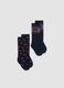 2er-Pack lange blaue Socken aus elastischer Bio-Baumwolle mit Muster_0