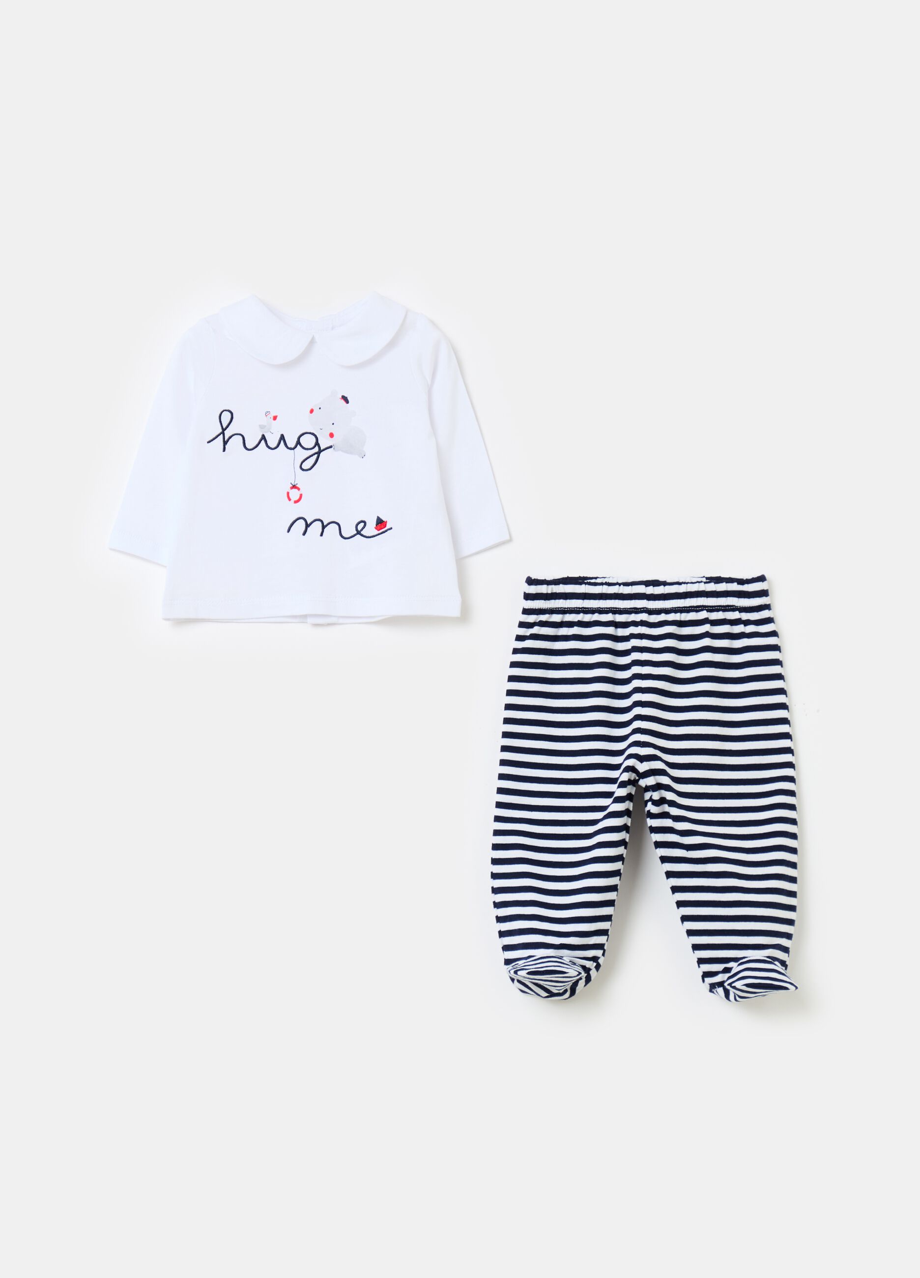Striped T-shirt and baby leggings set in organic cotton