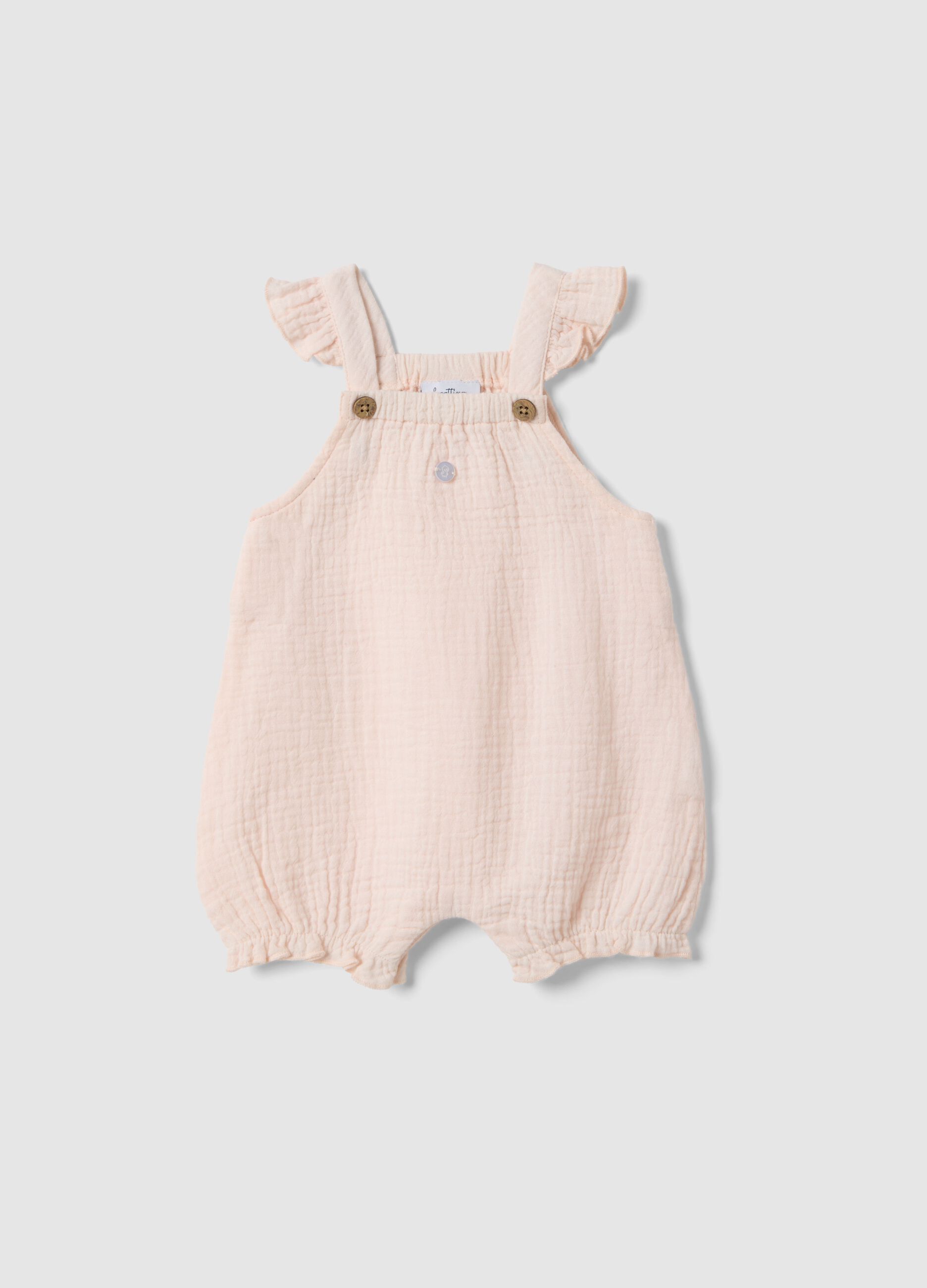 Pink pure cotton baby dungarees, relaxed fit with ruffles