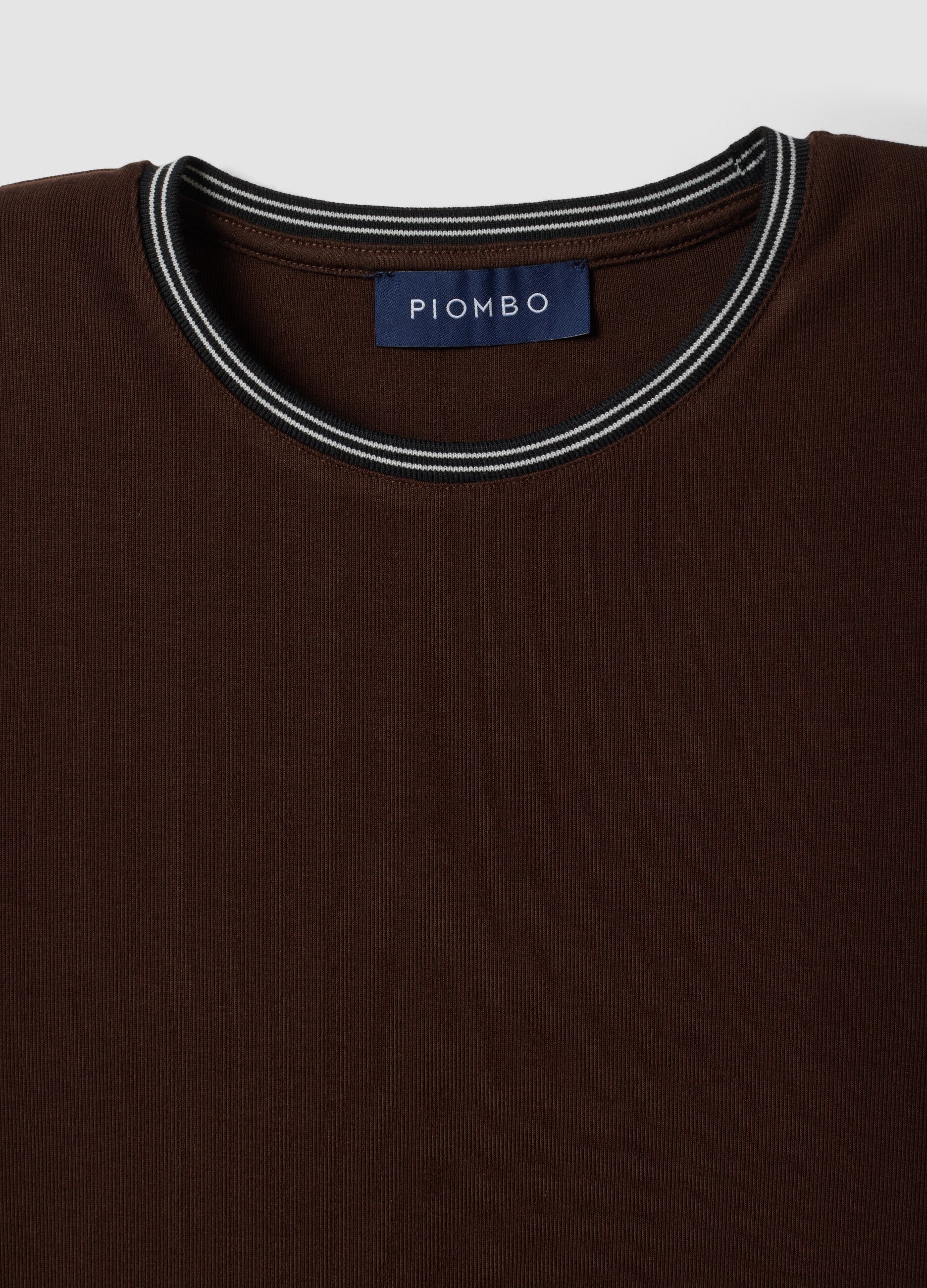 Brown stretch viscose crew-neck T-shirt