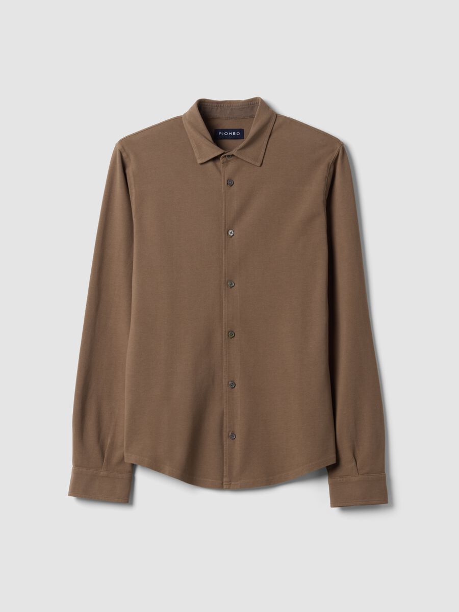 Brown pure cotton long-sleeve piqu&eacute; polo, regular fit_0