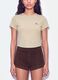 Beiges Cropped T-Shirt aus reiner Baumwolle mit Rundhals und Print_4