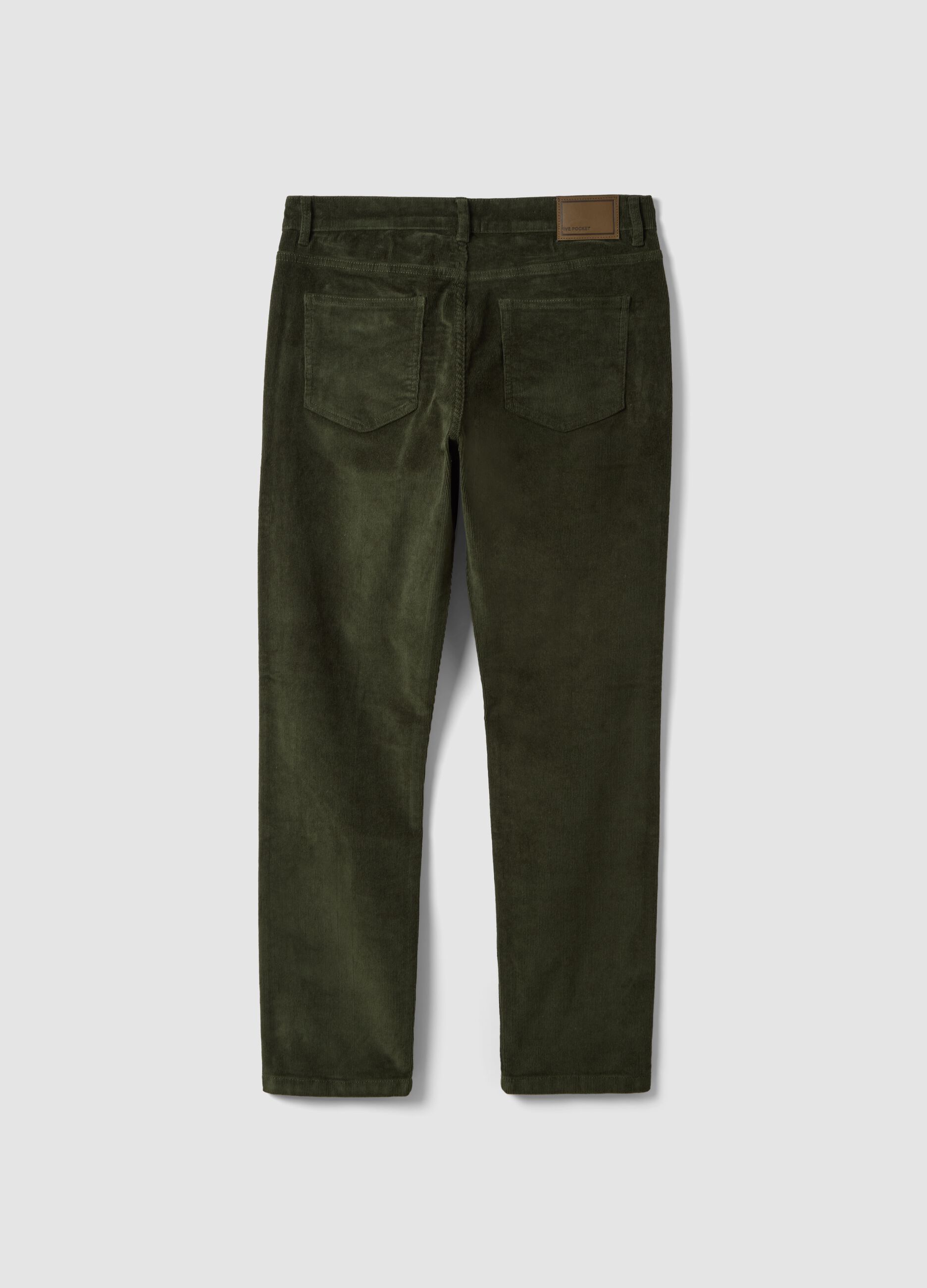 Pantaloni verdi in cotone elasticizzato a coste slim fit