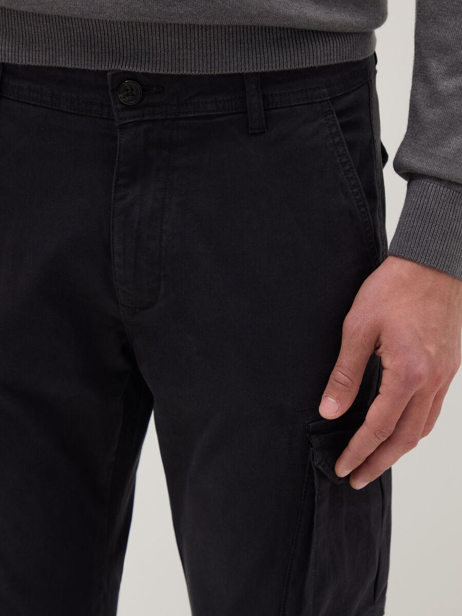 Black slim fit stretch cotton cargo trousers_3