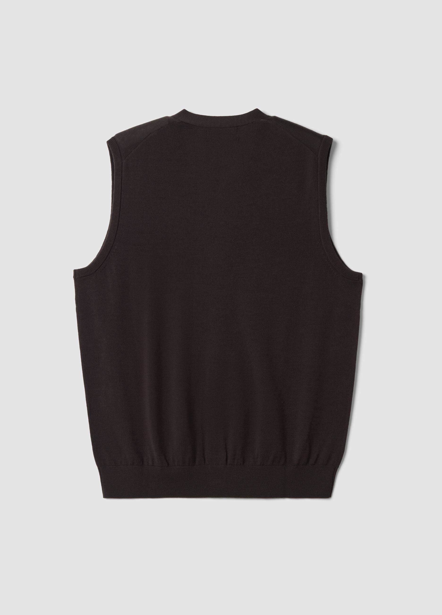 Brown pure merino wool V-neck gilet
