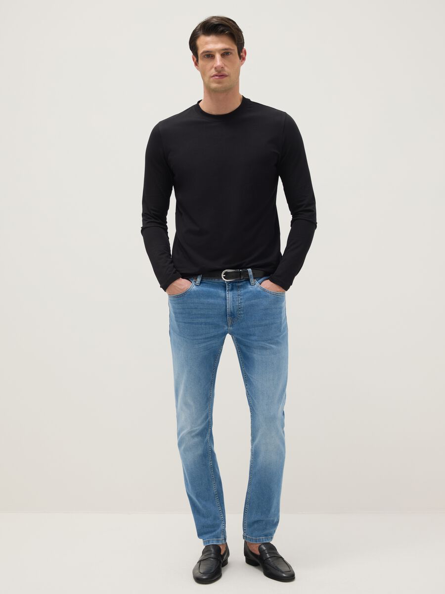 Light Blue Stretch Denim Skinny Fit Jeans_0