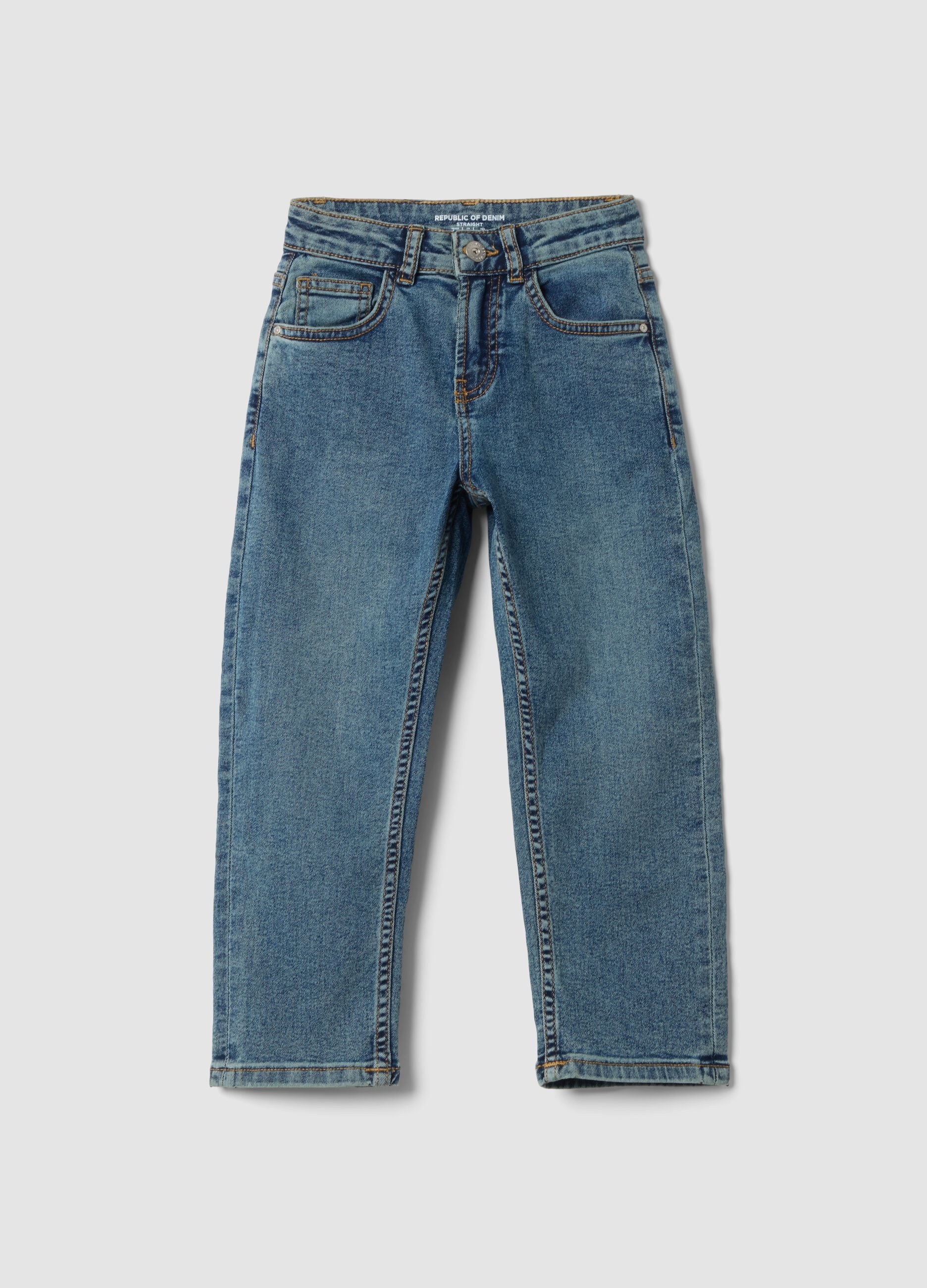 Jeans blu chiaro in cotone elasticizzato straight fit