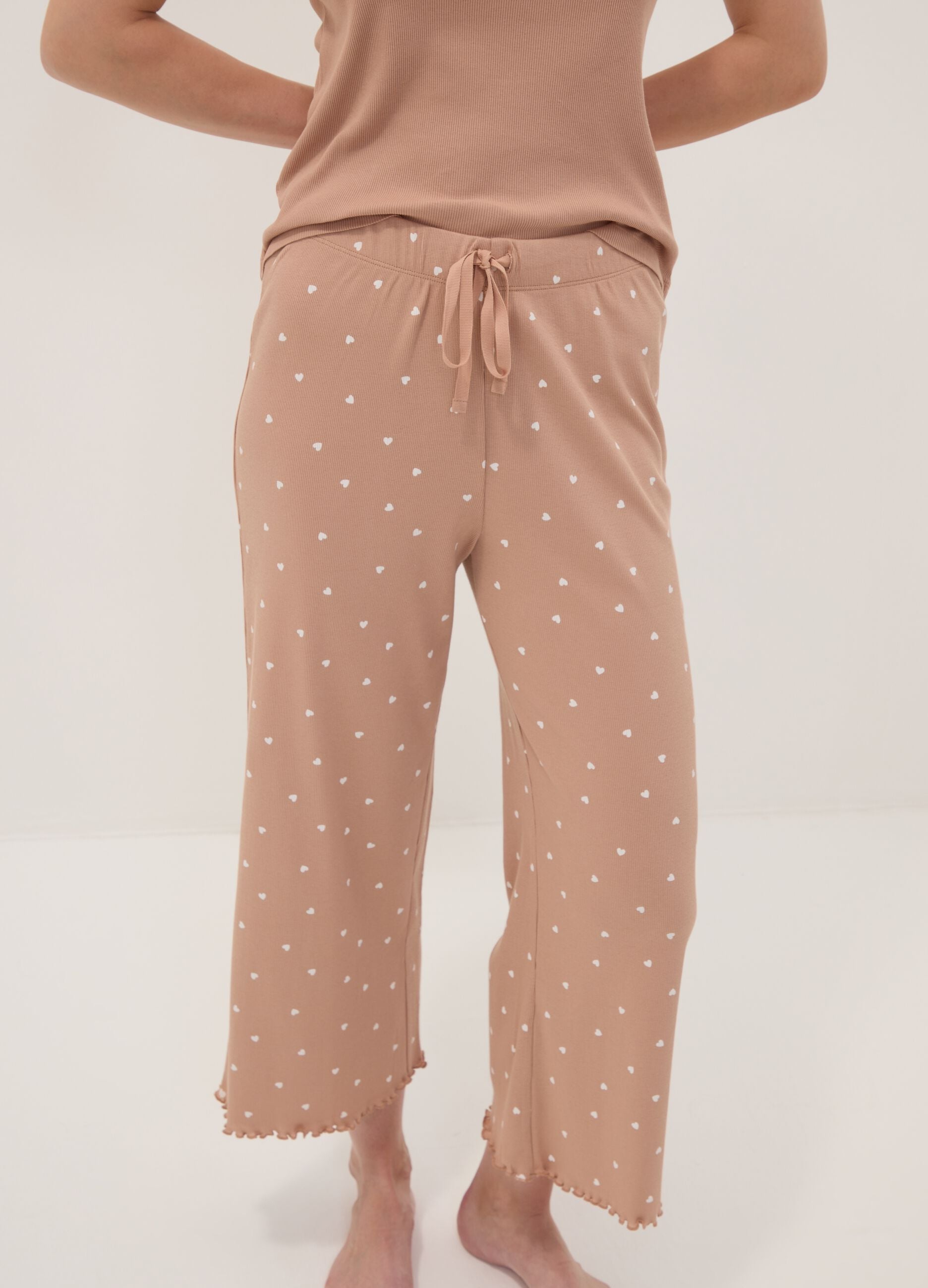 Brown pure organic cotton pyjamas with sleeveless top and printed trousers