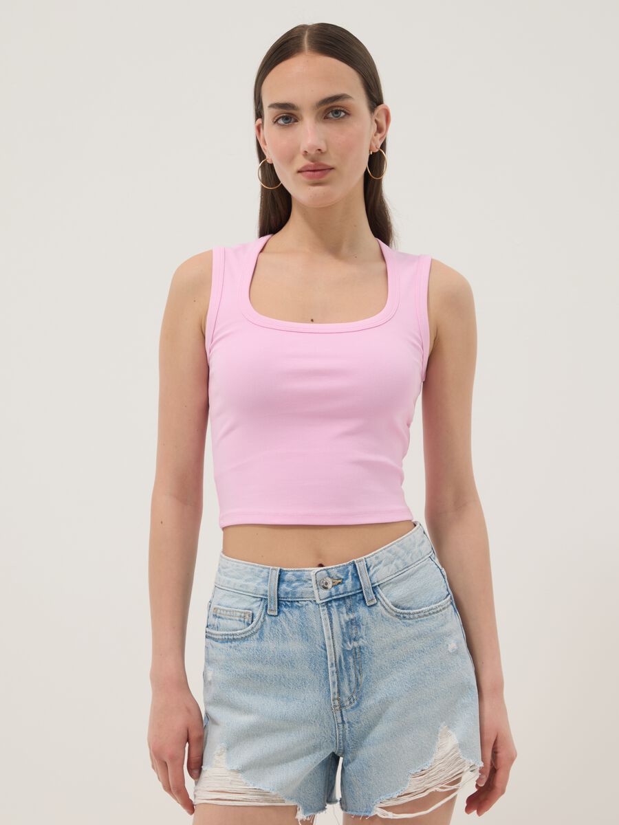 Pink cropped stretch-cotton tank top_1