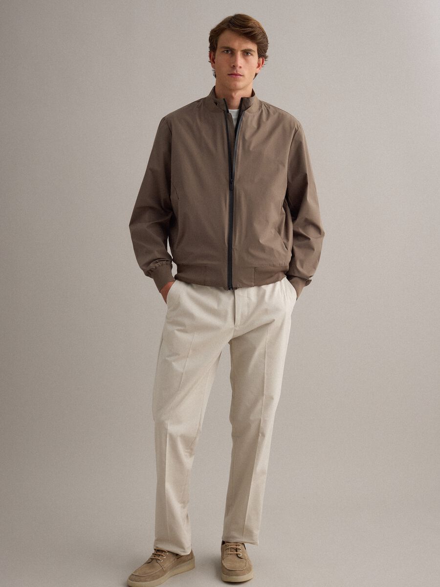 Brown regular fit bomber with full zip_2