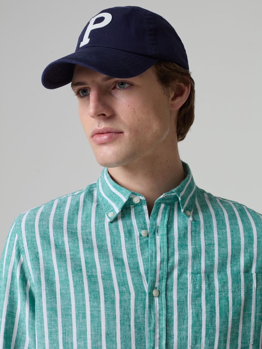 Stripe linen and cotton shirt with pocket_1