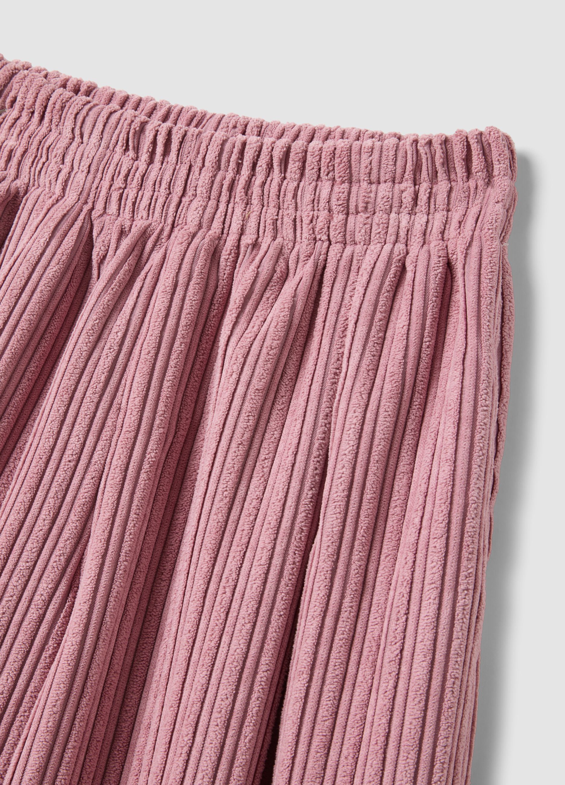 Pantaloni rosa wide leg a coste con vita elasticizzata