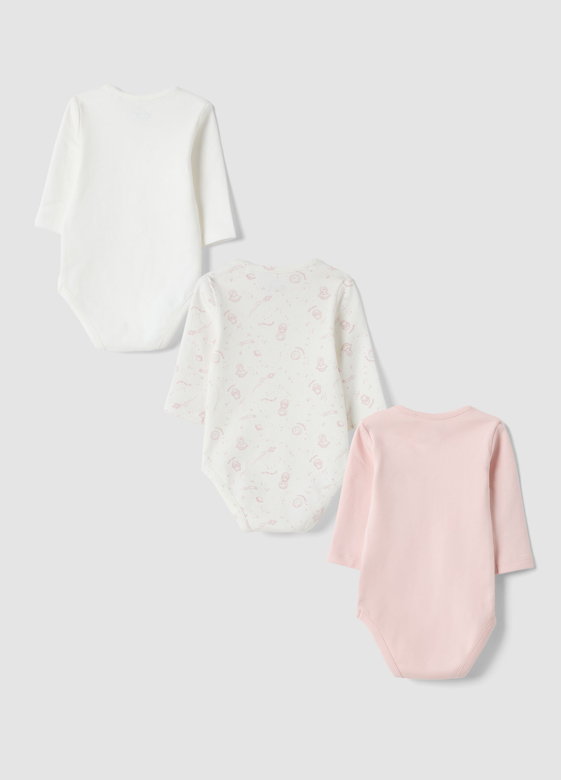 Tripack body rosa e bianchi in puro cotone organico a girocollo