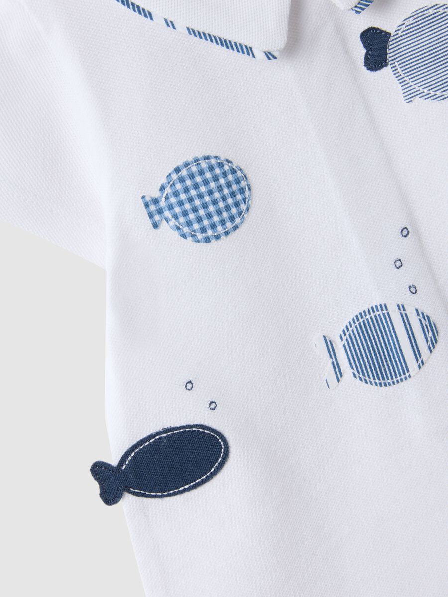 White pure cotton baby romper with fish embroidery_3