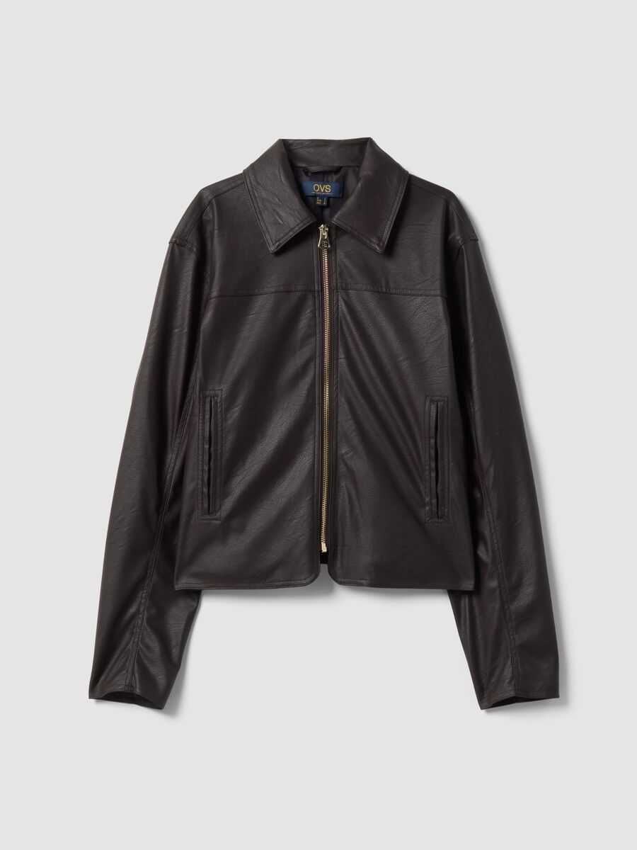 Brown jacket with zip fastening and slim-fit collar_4