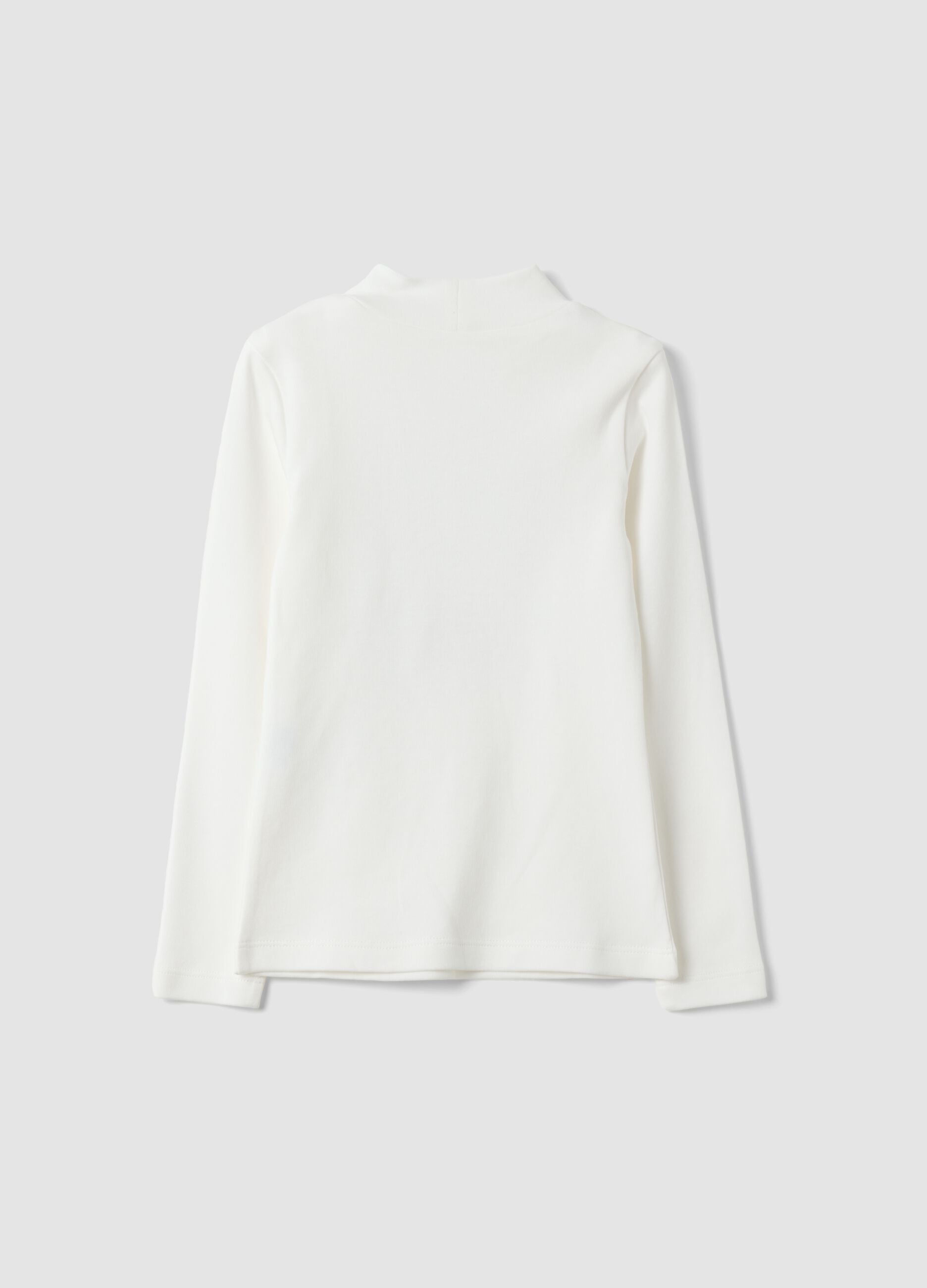 White organic cotton T-shirt with high neck