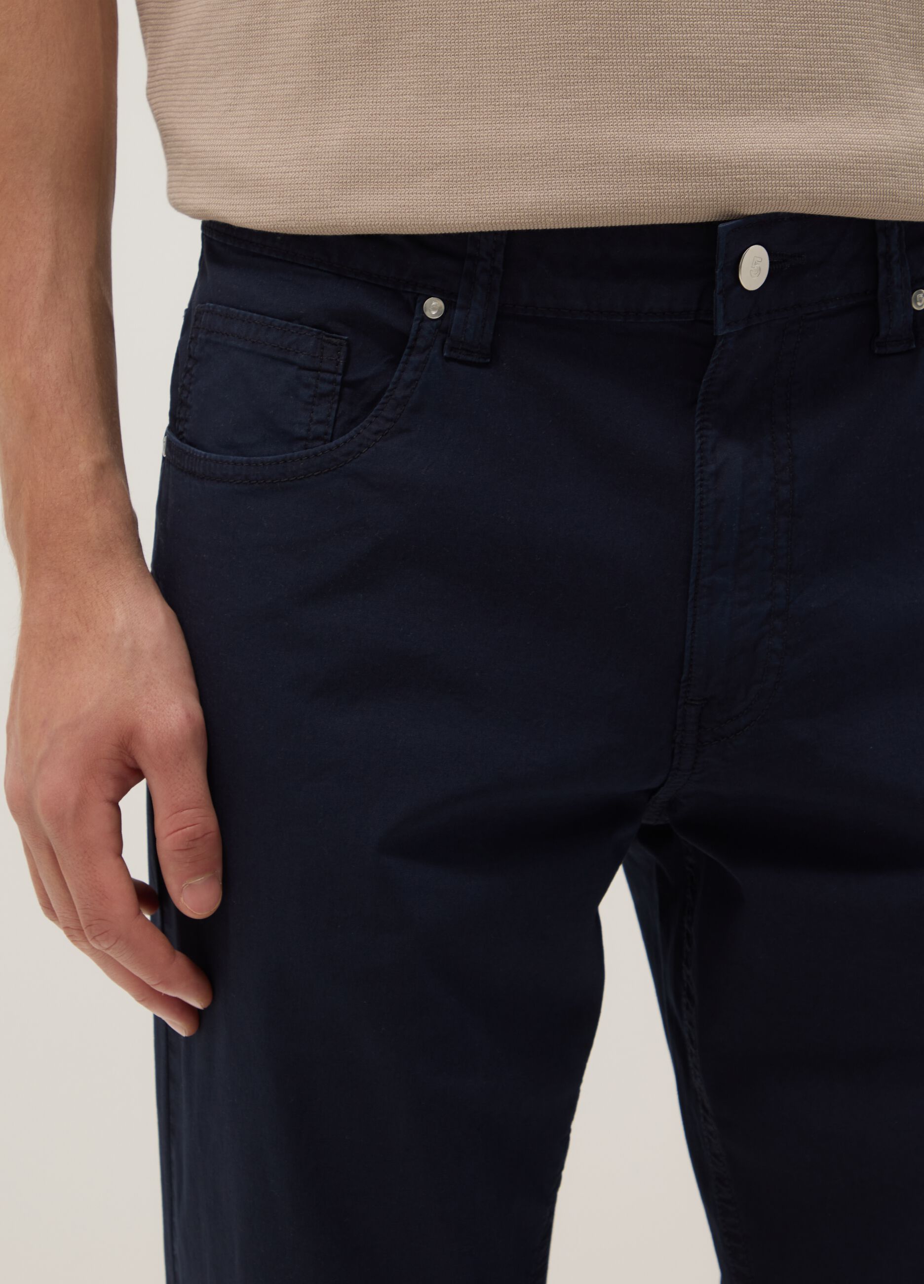 Slim Fit Stretch Cotton Blue Trousers