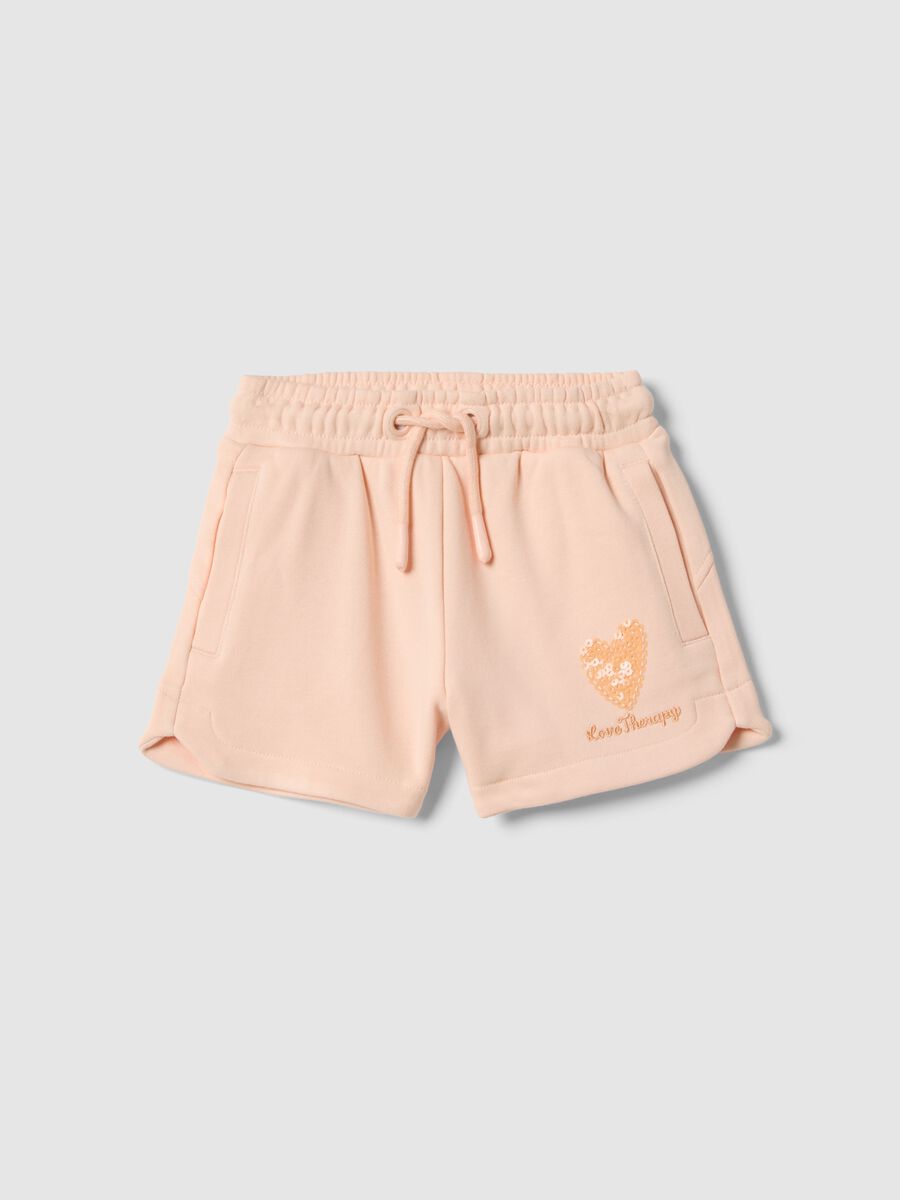Shorts in misto cotone rosa da bambina regular fit con cuore_0