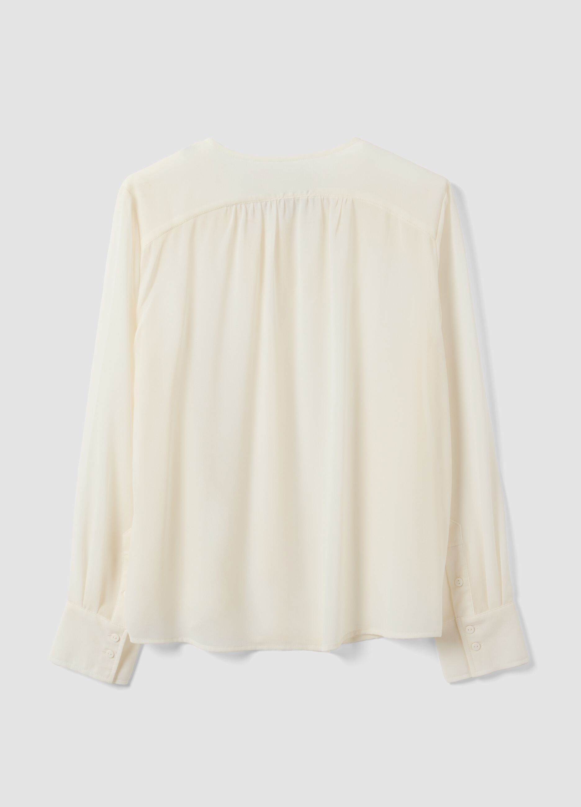 Wei&szlig;e Bluse in Regular Fit mit V-Ausschnitt und Bindeband