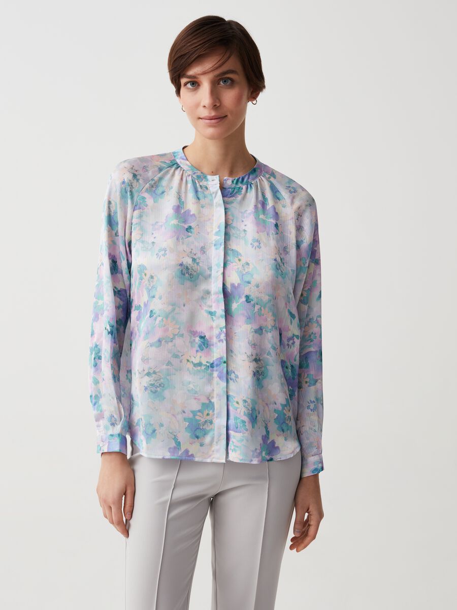 Blusa de crepé con estampado floral jacquard_0