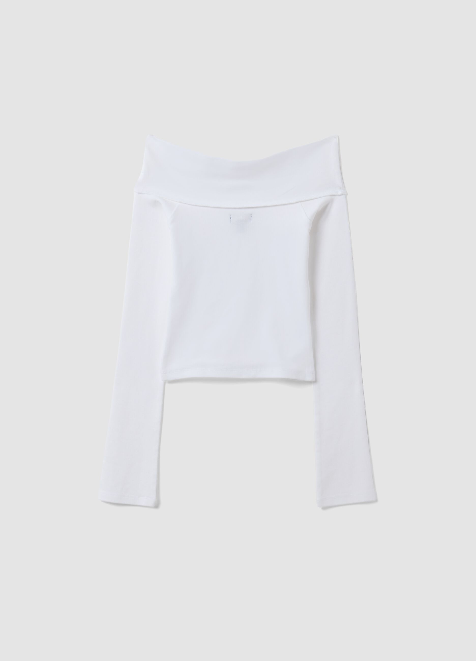 Wei&szlig;es Slim-Fit-T-Shirt aus elastischer Baumwolle mit U-Boot-Ausschnitt