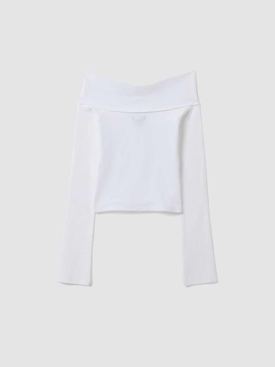 Wei&szlig;es Slim-Fit-T-Shirt aus elastischer Baumwolle mit U-Boot-Ausschnitt_5