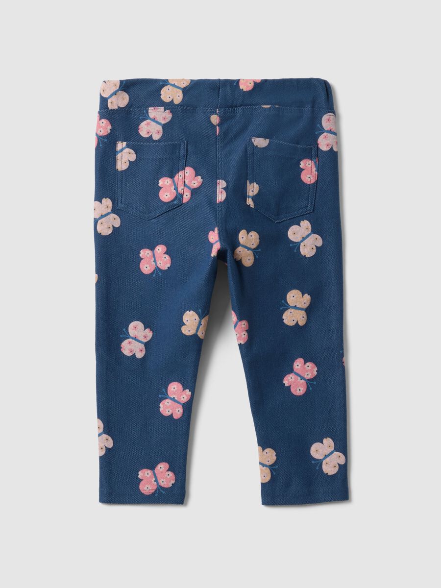 Elasticated Cotton Blue Treggings for Girls with Prints_1