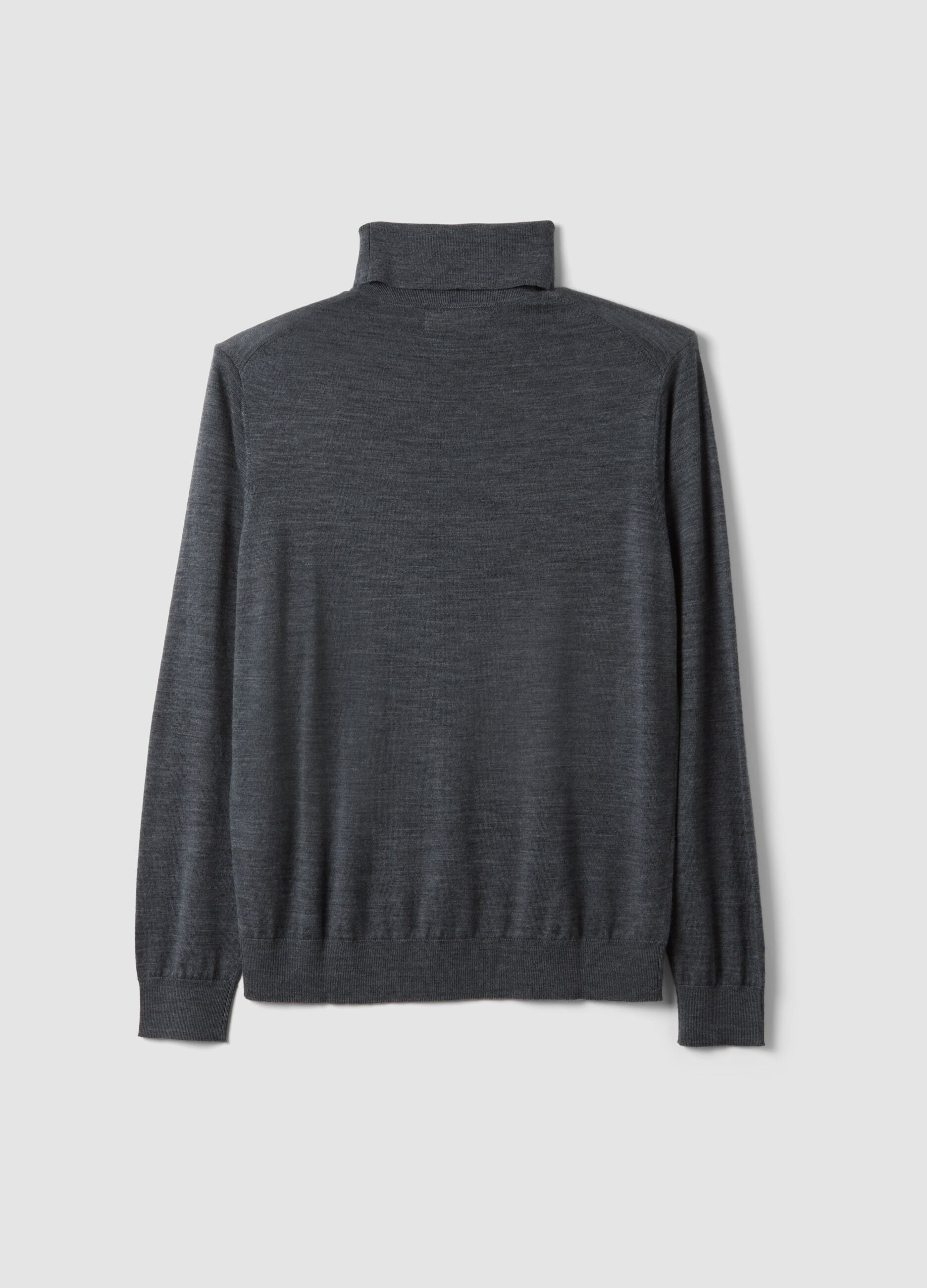Maglia grigio melange dolcevita in pura lana merino