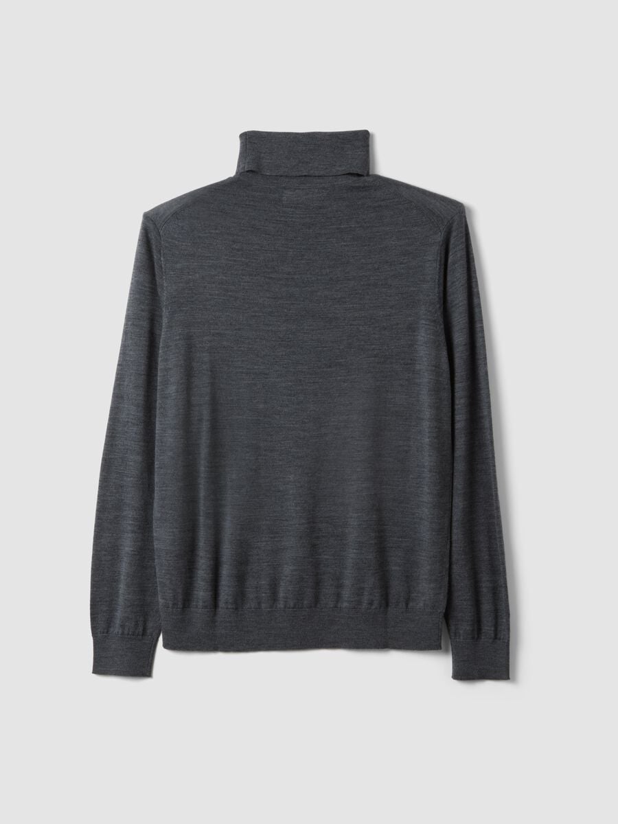 Maglia grigio melange dolcevita in pura lana merino_2