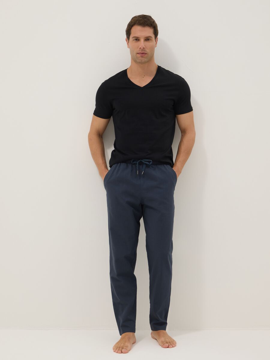 Cal&ccedil;as de pijama verdes em mistura de algod&atilde;o e linho, corte relaxed_0